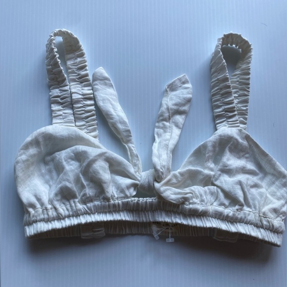 Spell and The Gypsy Rose Garden Crop White Linen Top Large A14 - Picture 2 of 5